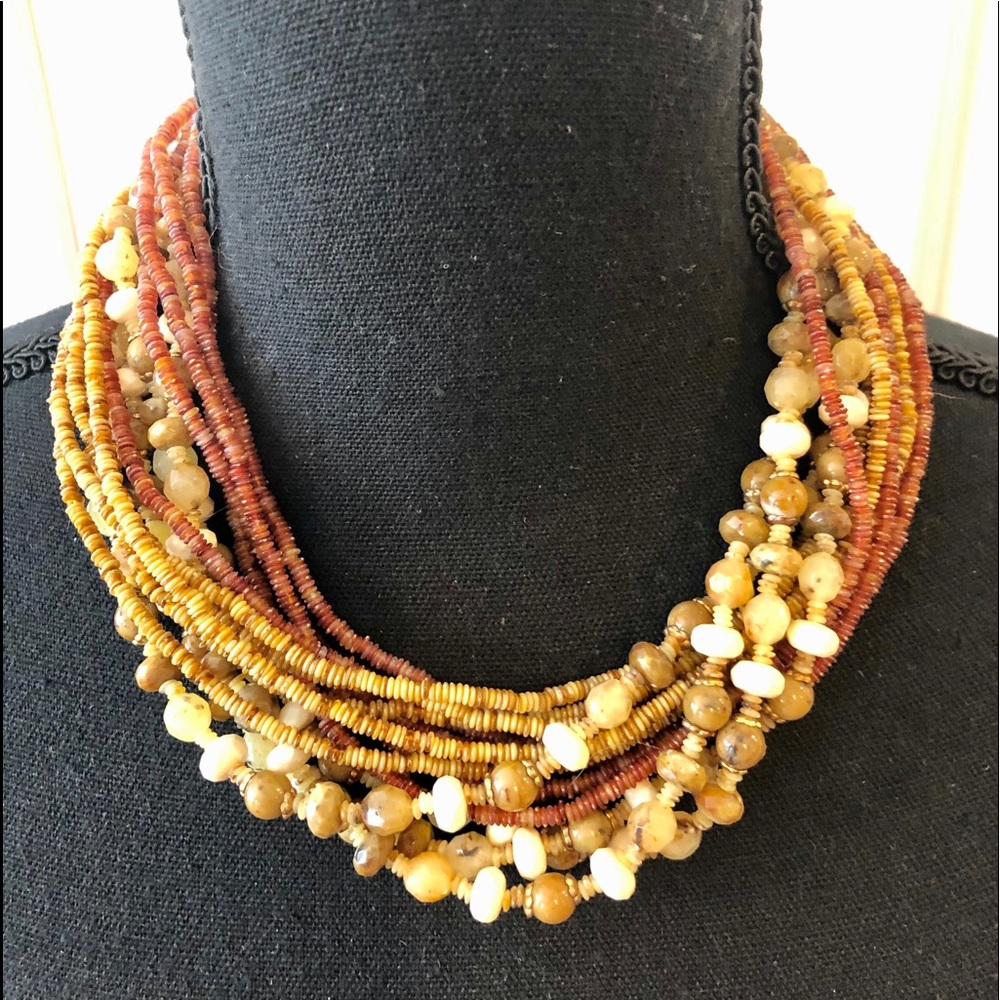 Multi strand beaded gemstone necklace